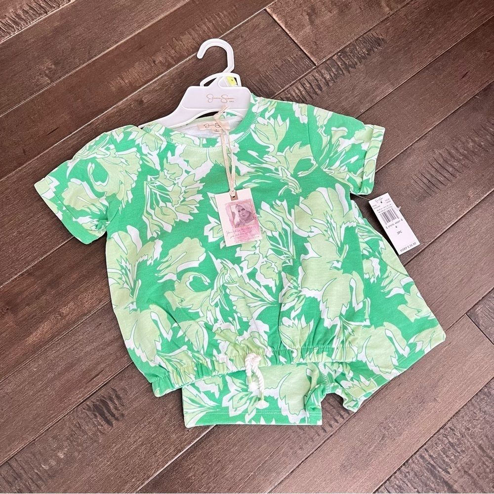 Jessica Simpson Matching Outfit Set Toddlers Girl 4T Tropical Floral Green Girls